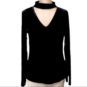Tahari Mirah Knit Black Velvet Top